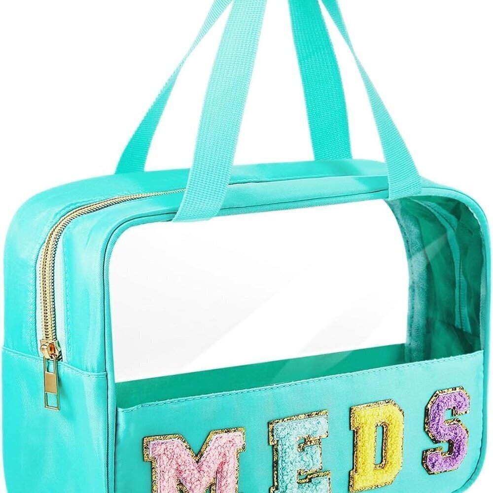 Chenille Letter Bag, Preppy PVC Nylon Makeup Portable Cases Preppy Patch with Zi